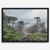A fine art coastal print showcasing a lone cypress overlooking the ocean in 17 miles drive near Monterey, California. This ocean wall art is available framed or unframed.