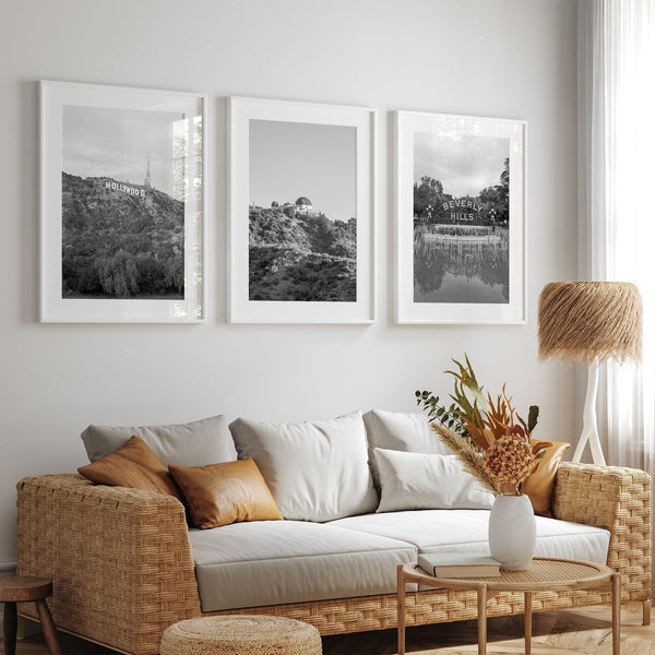 Los Angeles Wall Art – Set of 3 Black and White Prints Featuring LA Icons