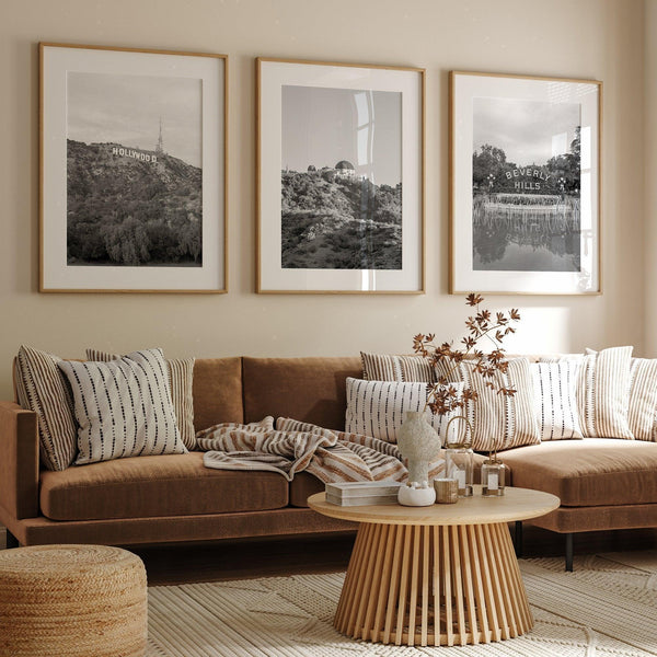 Los Angeles Wall Art – Set of 3 Black and White Prints Featuring LA Icons