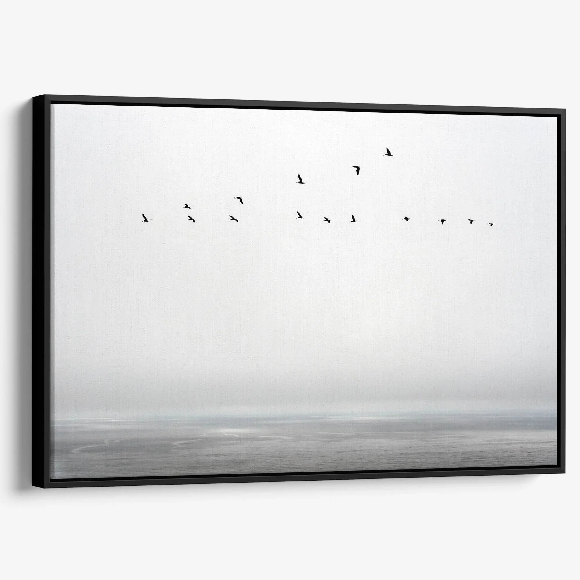 Ocean canvas print featuring flying sea birds and peaceful coastal scenery from Pacifica, California.