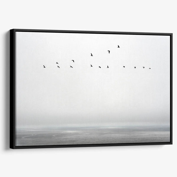 Ocean canvas print featuring flying sea birds and peaceful coastal scenery from Pacifica, California.