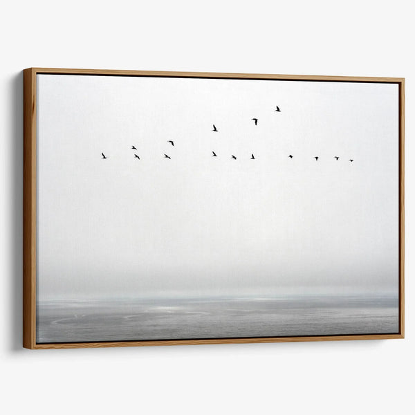 Ocean canvas print featuring flying sea birds and peaceful coastal scenery from Pacifica, California.