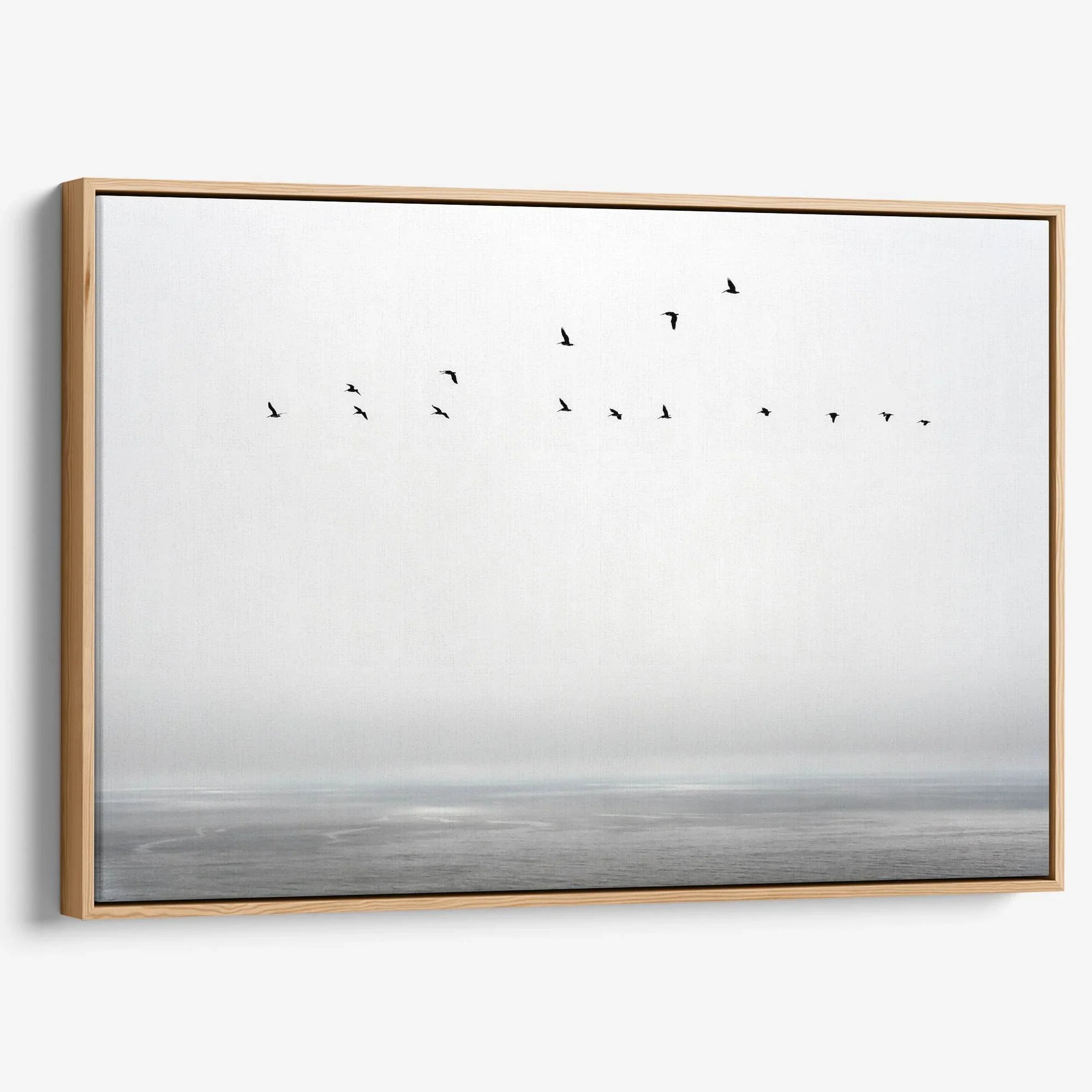 Ocean canvas print featuring flying sea birds and peaceful coastal scenery from Pacifica, California.