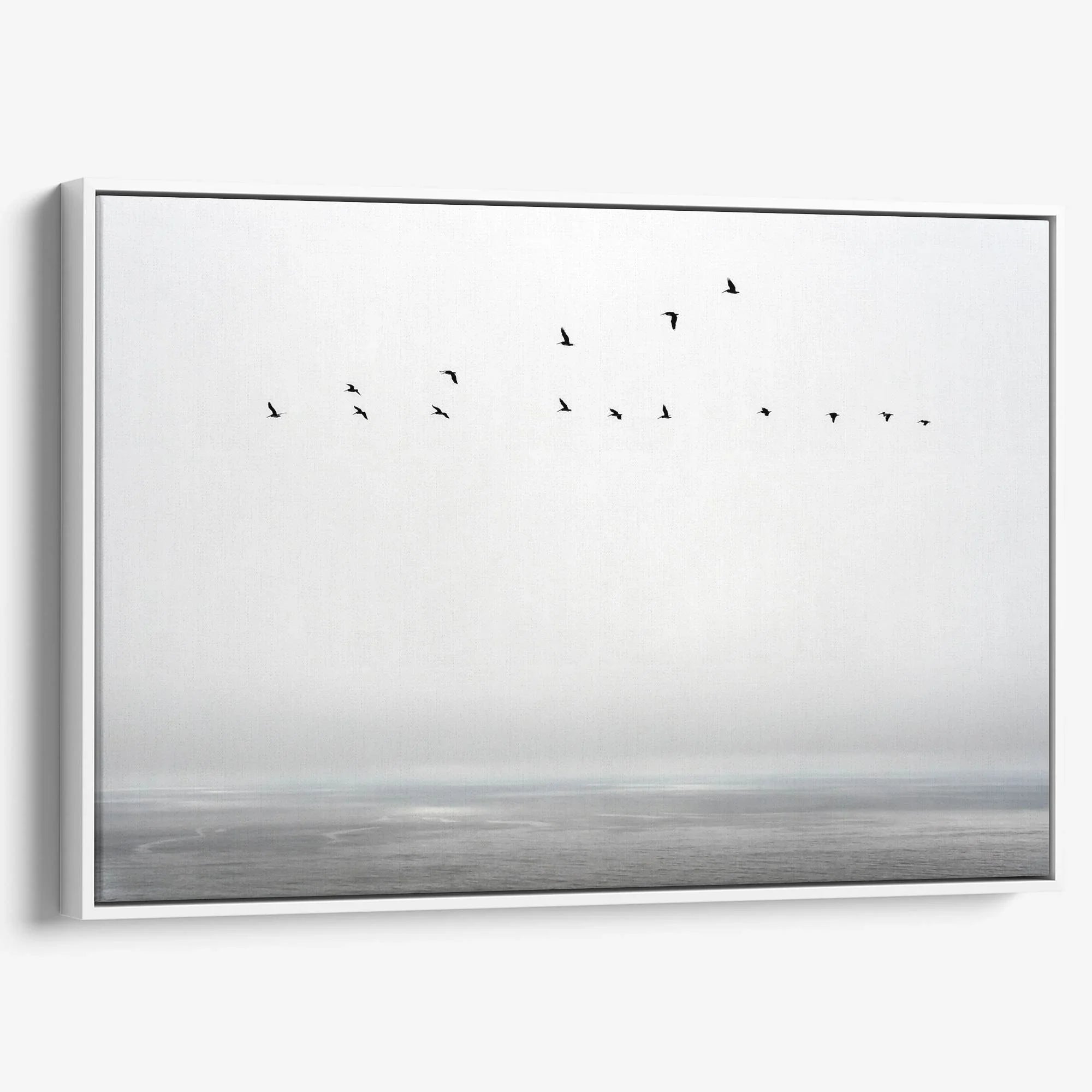 Ocean canvas print featuring flying sea birds and peaceful coastal scenery from Pacifica, California.