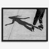 Black and white rollerskate photography taken in San Francisco during Fleet Week, showing a skater’s shadow on concrete, capturing minimalist urban style.