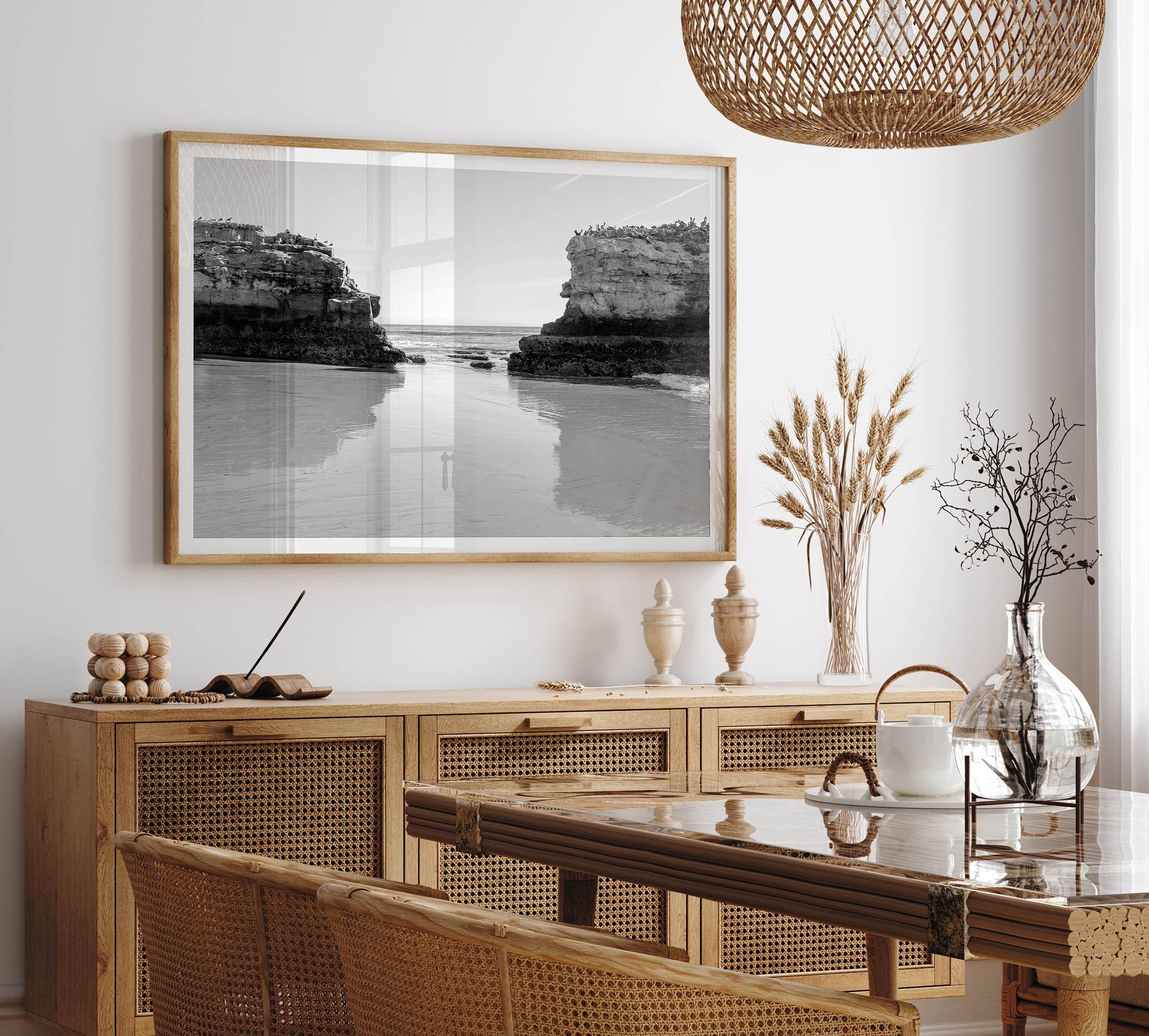 Fine Art Black and White Beach Photography Print - Large Beach Reflection Wall Art Framed or Unframed Poster for Home Decor