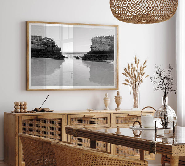 Fine Art Black and White Beach Photography Print - Large Beach Reflection Wall Art Framed or Unframed Poster for Home Decor