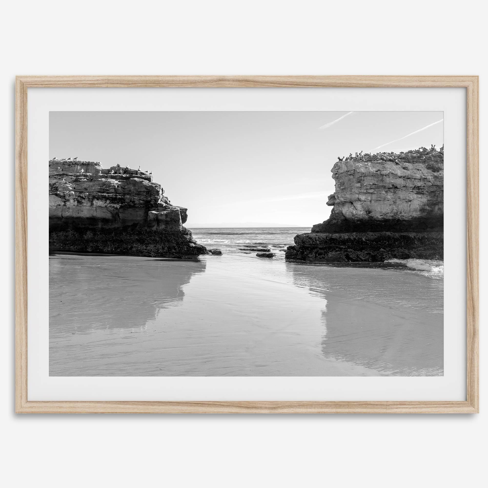 Fine Art Black and White Beach Photography Print - Large Beach Reflection Wall Art Framed or Unframed Poster for Home Decor