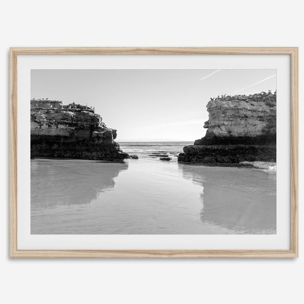 Fine Art Black and White Beach Photography Print - Large Beach Reflection Wall Art Framed or Unframed Poster for Home Decor