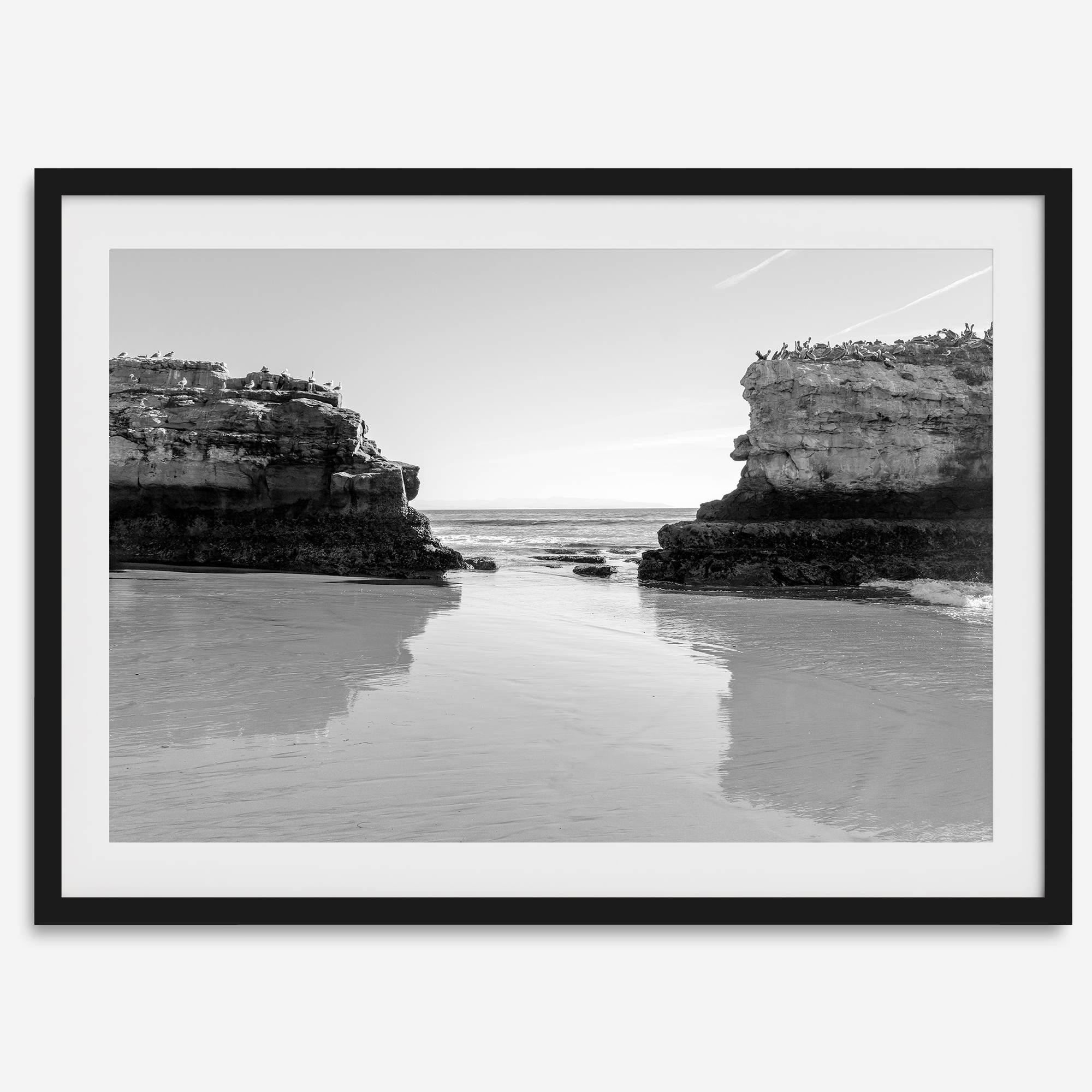 Fine Art Black and White Beach Photography Print - Large Beach Reflection Wall Art Framed or Unframed Poster for Home Decor