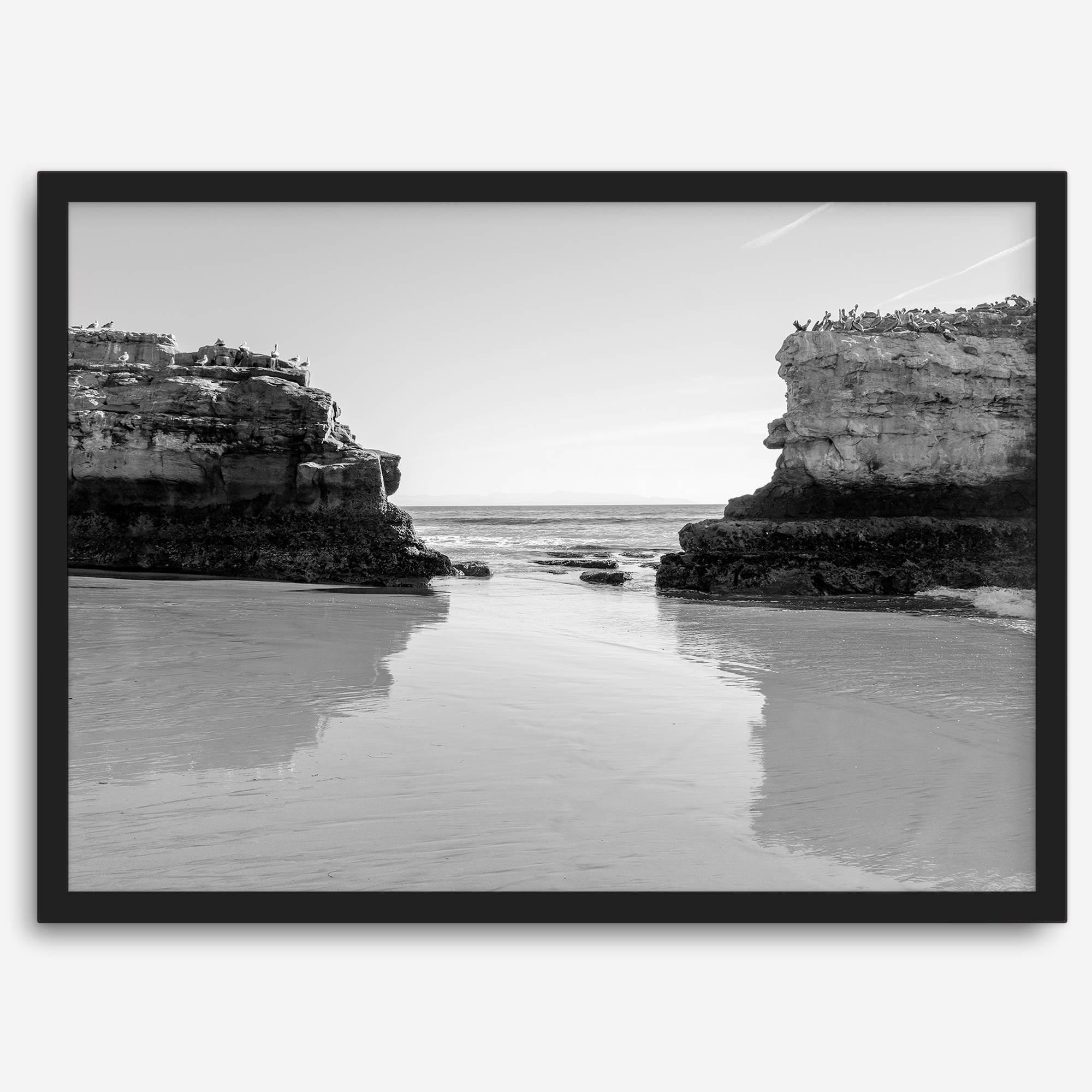 Fine Art Black and White Beach Photography Print - Large Beach Reflection Wall Art Framed or Unframed Poster for Home Decor