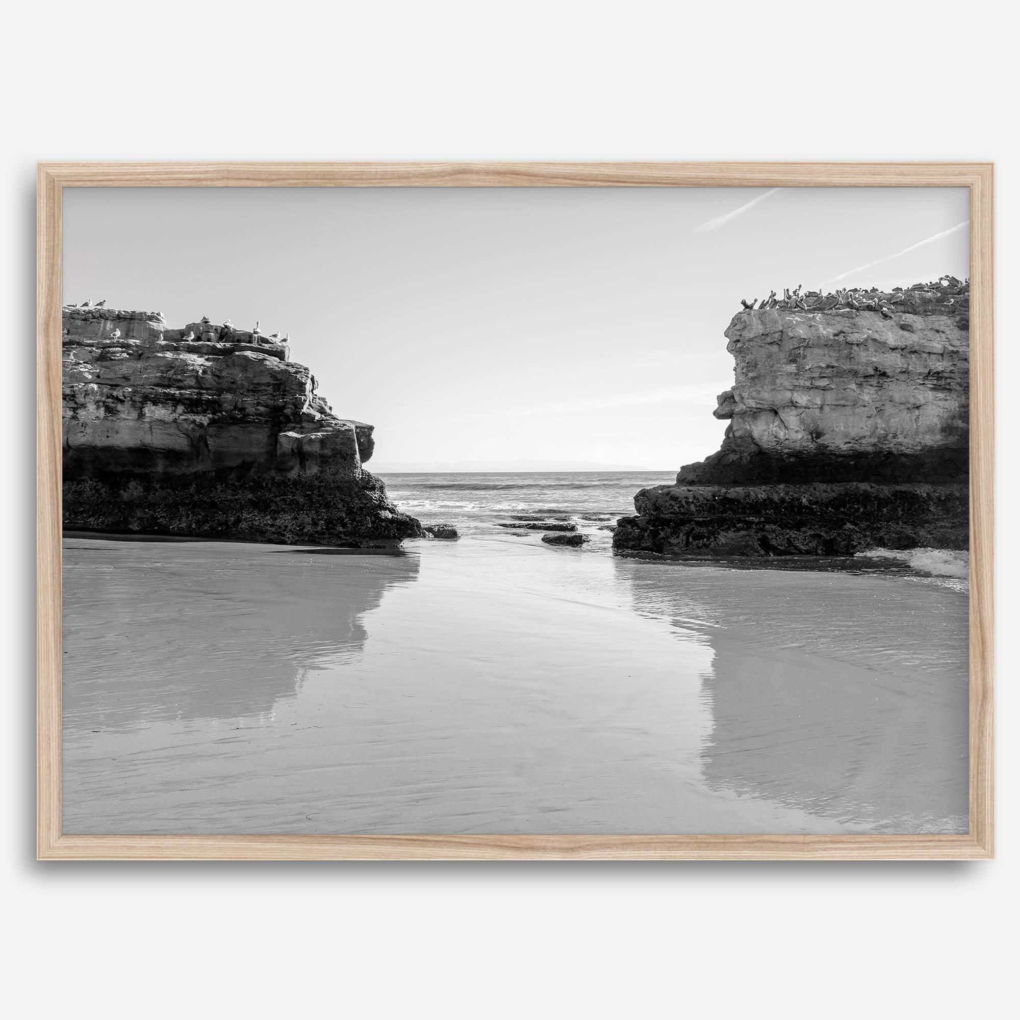 Fine Art Black and White Beach Photography Print - Large Beach Reflection Wall Art Framed or Unframed Poster for Home Decor