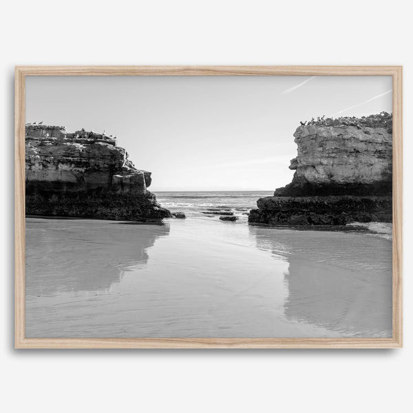 Fine Art Black and White Beach Photography Print - Large Beach Reflection Wall Art Framed or Unframed Poster for Home Decor