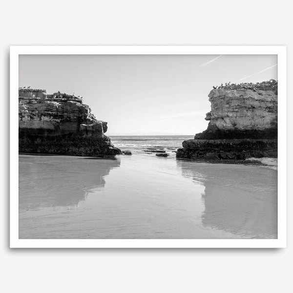 Fine Art Black and White Beach Photography Print - Large Beach Reflection Wall Art Framed or Unframed Poster for Home Decor