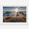 Sunset over rocky California coastline with golden grasses and ocean waves – fine art landscape photography print