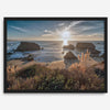 Sunset over rocky California coastline with golden grasses and ocean waves – fine art landscape photography print