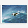 Surfer flying above a turquoise wave in Santa Cruz captured in vibrant ocean photography.