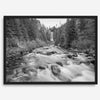 Black and white fine art photography print of Tumalo Falls near Bend, Oregon, framed or unframed; ideal nature artwork for any wall, perfect gift for nature lovers and fine art photography enthusiasts.