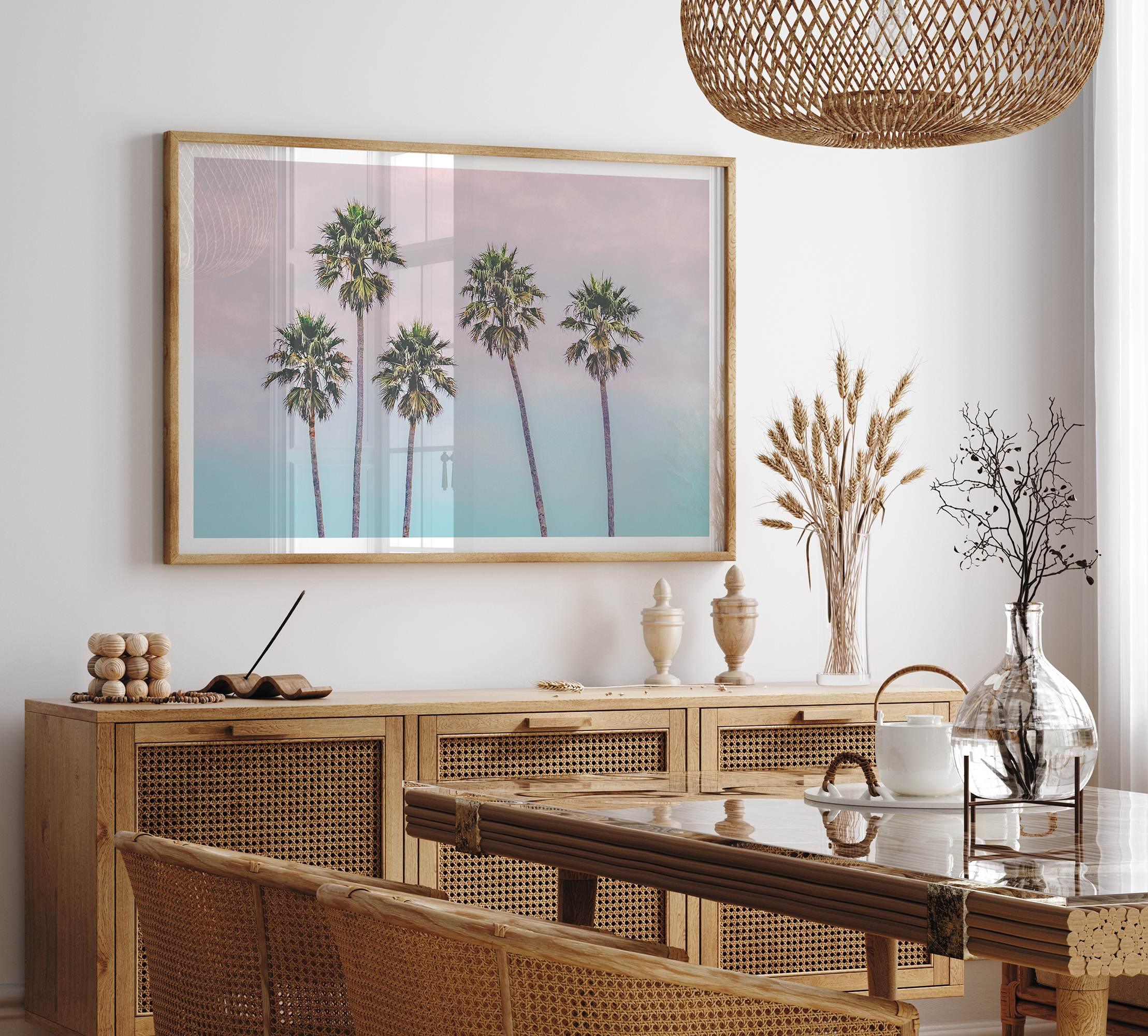 Pink Sunset Beach Palm Tree Fine Art Print - Minimalist Palm Trees Wall Art, Beach Photography Art Print, Coastal Home Decor