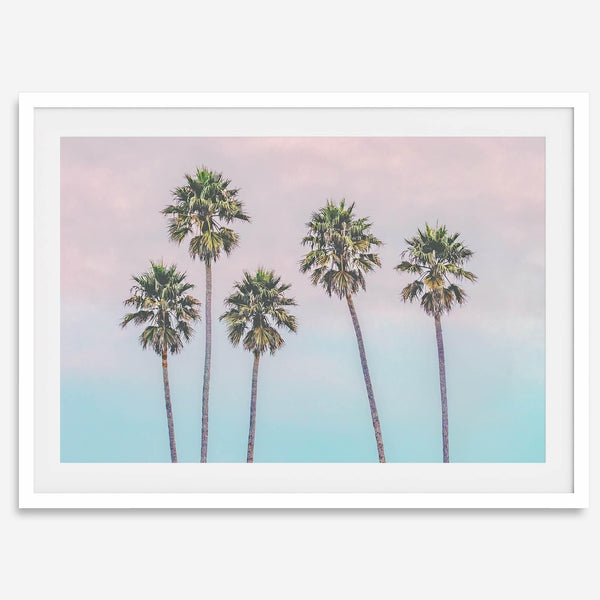 Pink Sunset Beach Palm Tree Fine Art Print - Minimalist Palm Trees Wall Art, Beach Photography Art Print, Coastal Home Decor