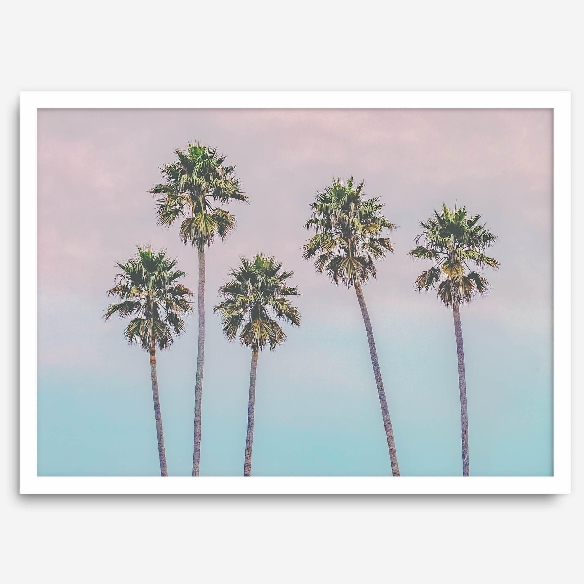 Pink Sunset Beach Palm Tree Fine Art Print - Minimalist Palm Trees Wall Art, Beach Photography Art Print, Coastal Home Decor