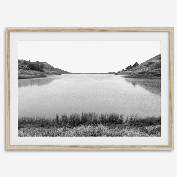 Black and white photo of Rodeo Beach Lagoon in the Marin Headlands near San Francisco – fine art landscape print