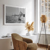 Black and white sailing photography print of San Francisco Bay with Golden Gate Bridge