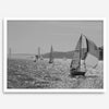 Black and white sailing photography print of San Francisco Bay with Golden Gate Bridge