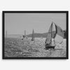 Black and white sailing photography print of San Francisco Bay with Golden Gate Bridge