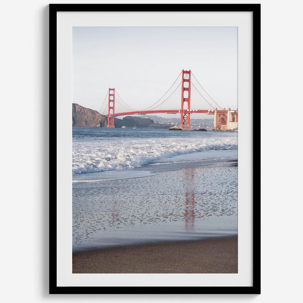 San Francisco Golden Gate Bridge Fine Art Photography Print With Beach Reflection, Framed or Unframed Beach Wall Art Poster for Home Decor