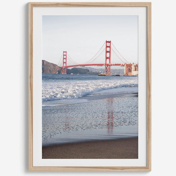 San Francisco Golden Gate Bridge Fine Art Photography Print With Beach Reflection, Framed or Unframed Beach Wall Art Poster for Home Decor