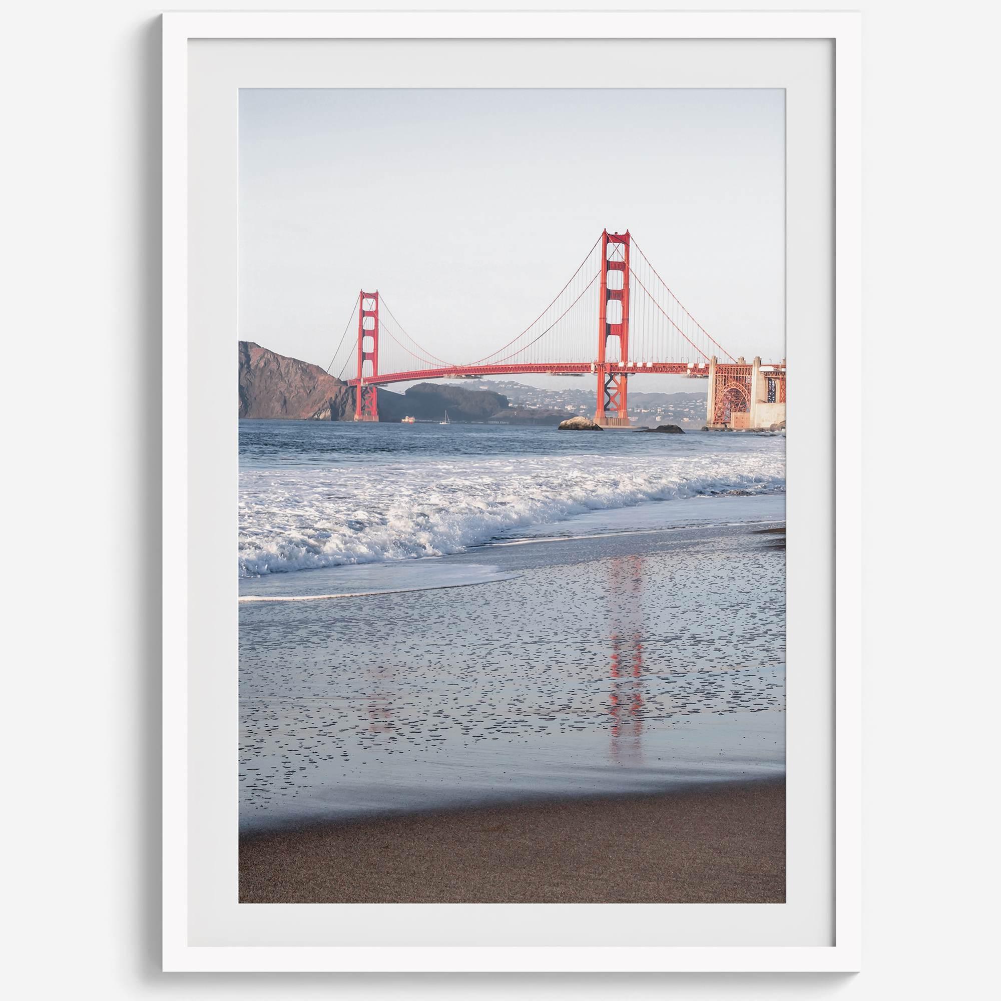 San Francisco Golden Gate Bridge Fine Art Photography Print With Beach Reflection, Framed or Unframed Beach Wall Art Poster for Home Decor