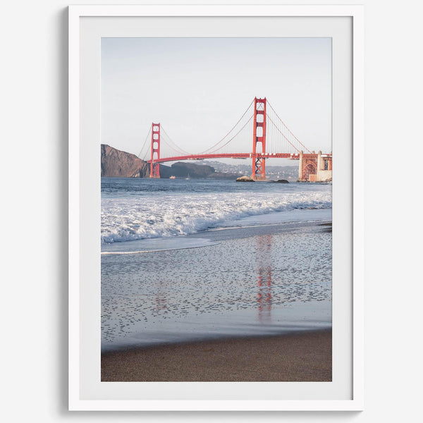 San Francisco Golden Gate Bridge Fine Art Photography Print With Beach Reflection, Framed or Unframed Beach Wall Art Poster for Home Decor