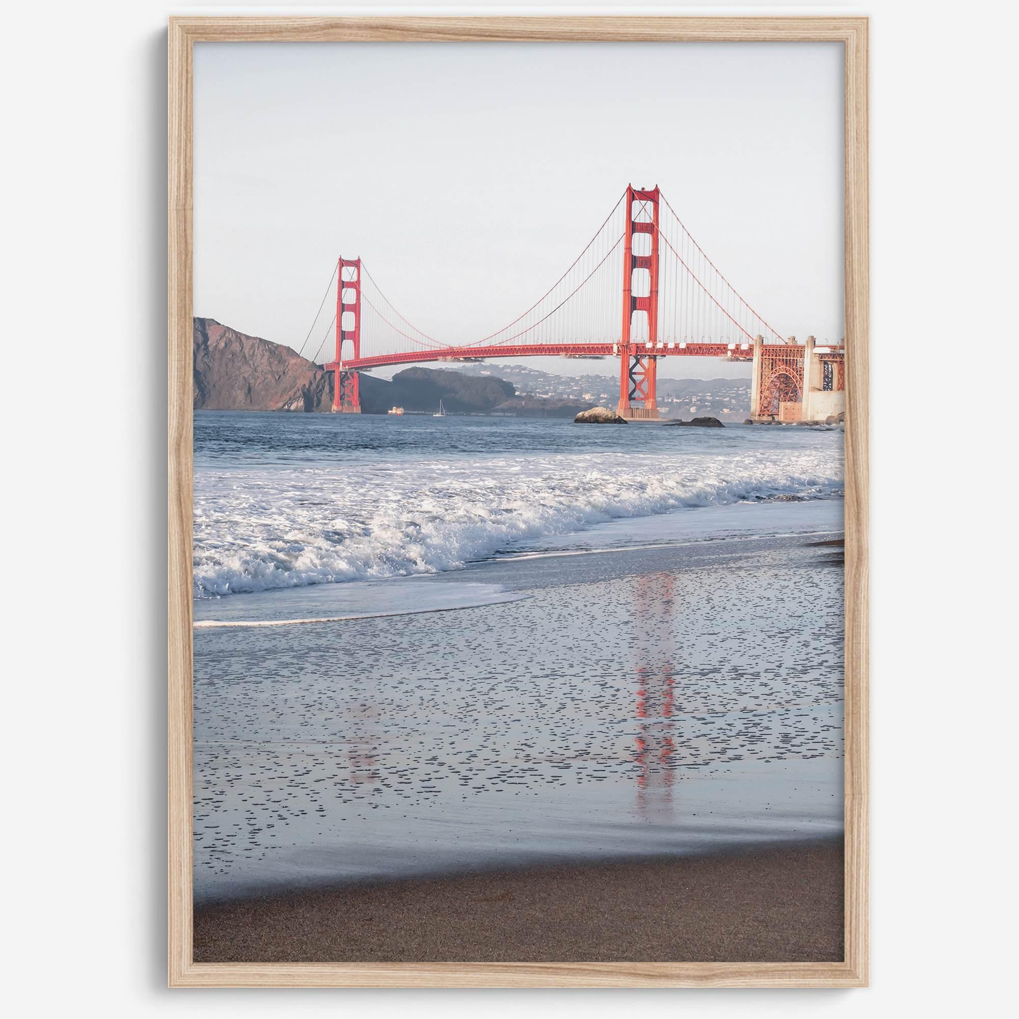 San Francisco Golden Gate Bridge Fine Art Photography Print With Beach Reflection, Framed or Unframed Beach Wall Art Poster for Home Decor