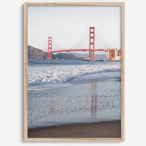 San Francisco Golden Gate Bridge Fine Art Photography Print With Beach Reflection, Framed or Unframed Beach Wall Art Poster for Home Decor