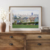 A fine art framed print of the famous colorful painted Ladies Victorian houses in Alamo Square, San Francisco.