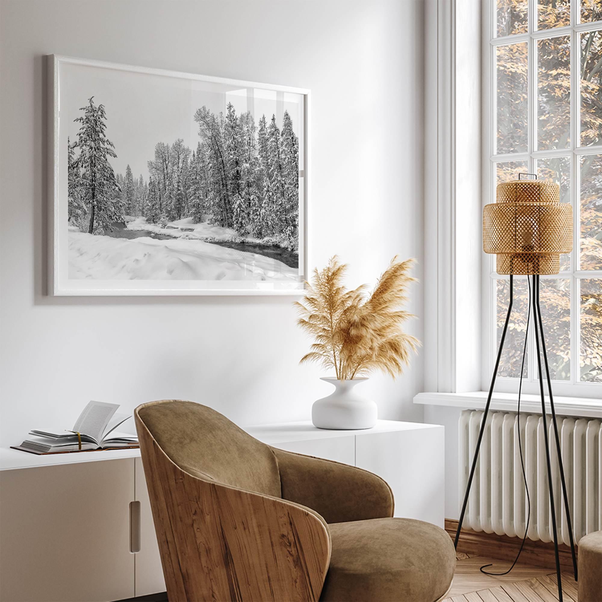 snowy pines wall art, black and white nature, winter landscape print, Tahoe forest art, snow-covered forest, fine art nature print, pine tree wall art, monochrome landscape, winter decor, snow photography, nature photography, black and white wall art, rustic cabin decor.