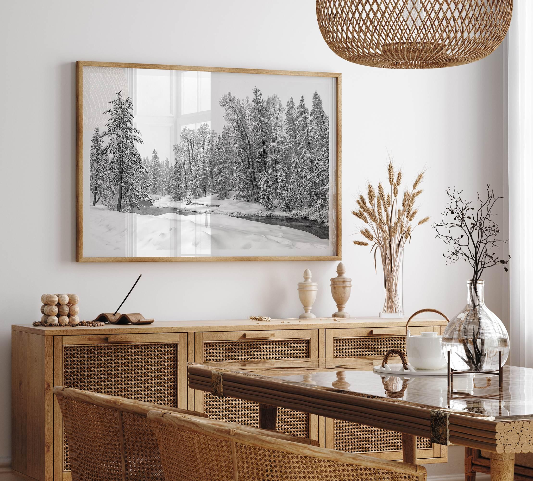 snowy pines wall art, black and white nature, winter landscape print, Tahoe forest art, snow-covered forest, fine art nature print, pine tree wall art, monochrome landscape, winter decor, snow photography, nature photography, black and white wall art, rustic cabin decor.