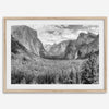 A breathtaking fine art black and white print of Yosemite valley during spring when the waterfalls are in full power.
