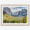 A framed or unframed landscape photography print of Yosemite National Park. This fine art Yosemite National Park poster showcases the lush forest, gushing waterfall, and towering cliffs of Yosemite. HDR photography Wall Art is Perfect for home decor