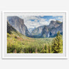A framed or unframed landscape photography print of Yosemite National Park. This fine art Yosemite National Park poster showcases the lush forest, gushing waterfall, and towering cliffs of Yosemite. HDR photography Wall Art is Perfect for home decor