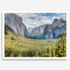 A framed or unframed landscape photography print of Yosemite National Park. This fine art Yosemite National Park poster showcases the lush forest, gushing waterfall, and towering cliffs of Yosemite. HDR photography Wall Art is Perfect for home decor