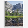 A stunning fine art print of Yosemite Falls with a reflection from Cook Meadows in Yosemite National Park.