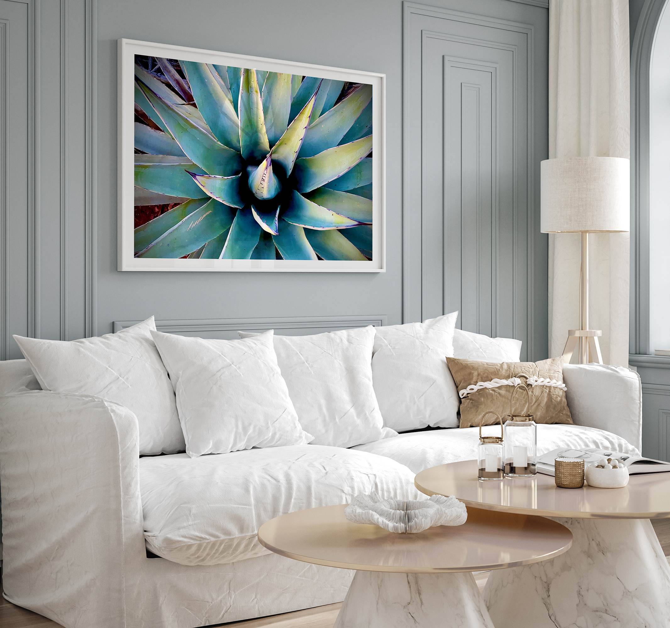 Agave wall art featuring blue-green succulent leaves inspired by the western desert landscape