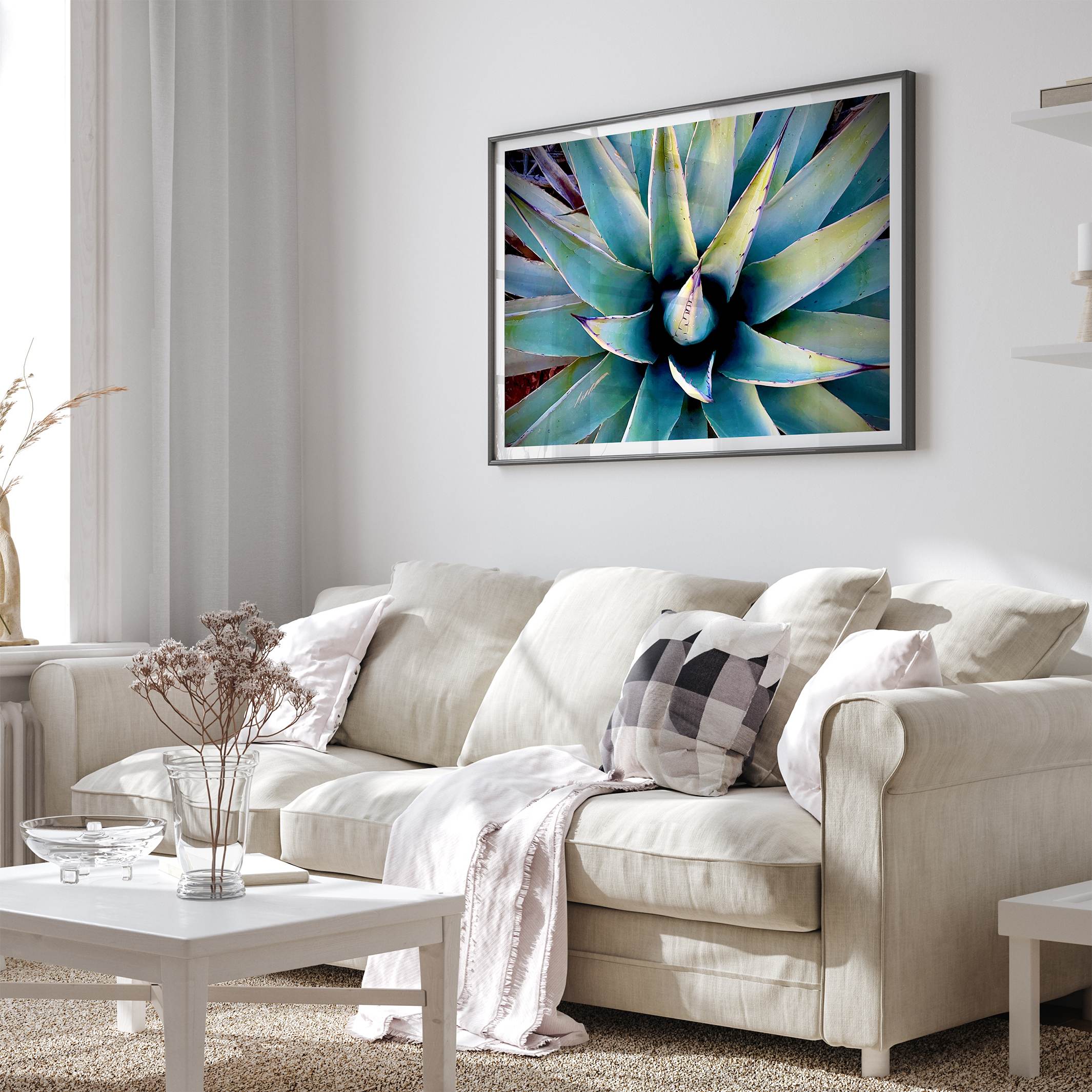 Agave wall art featuring blue-green succulent leaves inspired by the western desert landscape