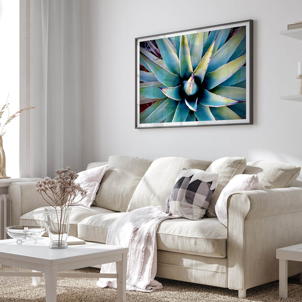Agave wall art featuring blue-green succulent leaves inspired by the western desert landscape