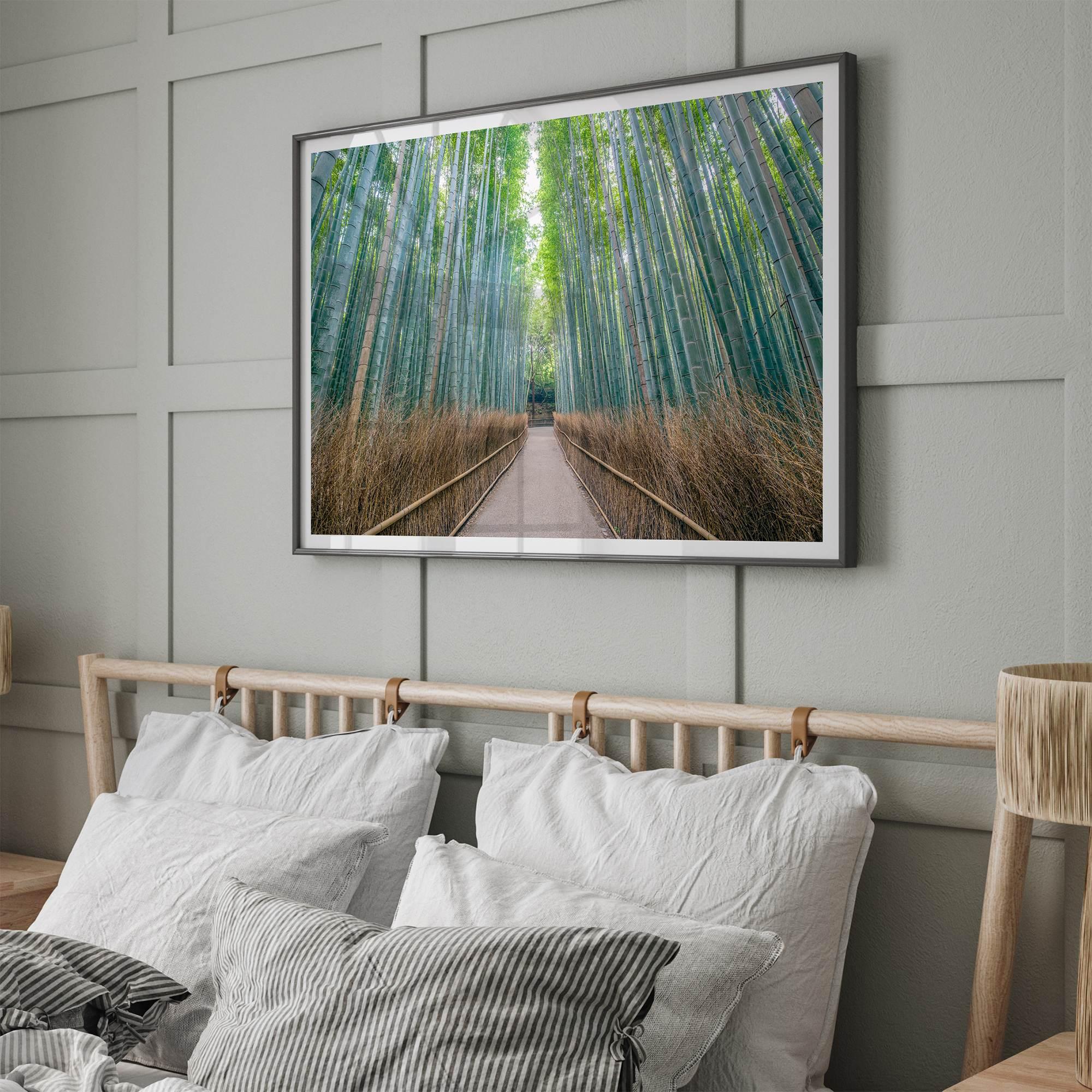 Bamboo Forest Photo wall art featuring misty path in Kyoto’s Arashiyama grove