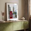 Big Ben wall art featuring London clock tower and red phone booth, fine art photography