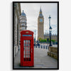 Big Ben wall art featuring London clock tower and red phone booth, fine art photography