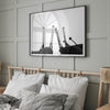 Monochrome Lake Tahoe ski chairlift photo with boots and skis, perfect as ski wall art